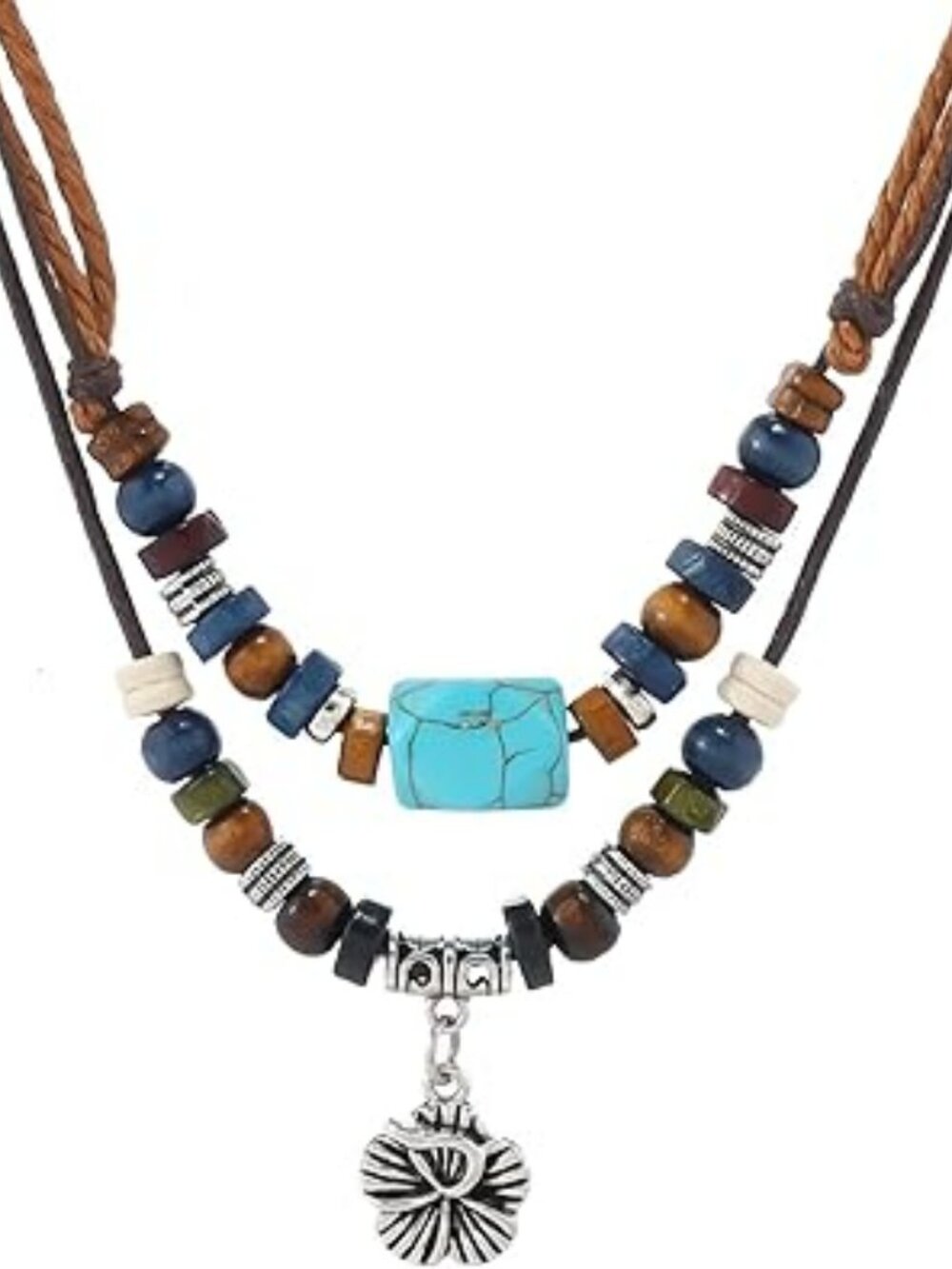 NEW Western Boho Wood Beads Choker Necklace Luck Copper Coins Heart Shaped